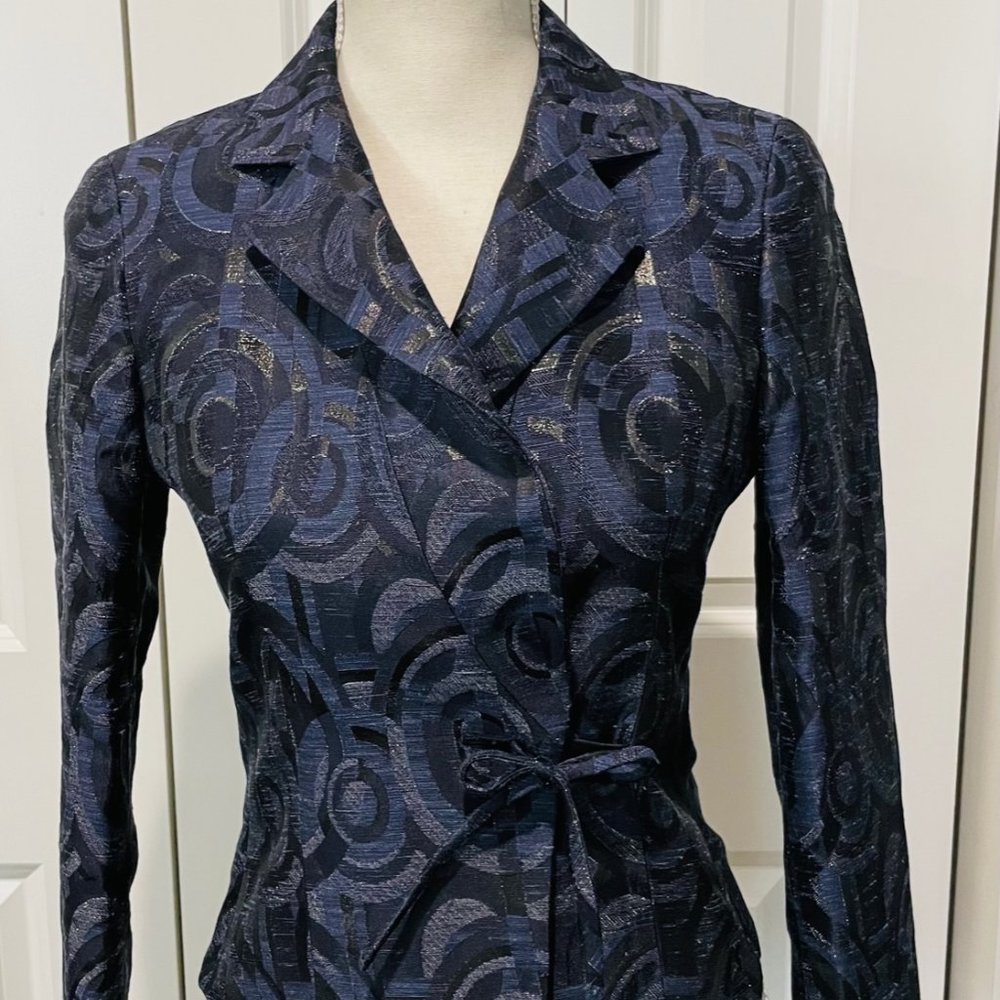 Max Mara Midnight Blue Metallic Side Tie Jacket